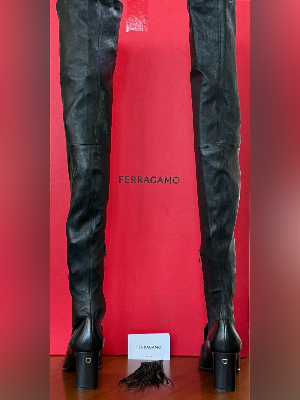 Ferragamo Camyrya Nero (black) Kid/Lamb Thigh High Boots 7.5